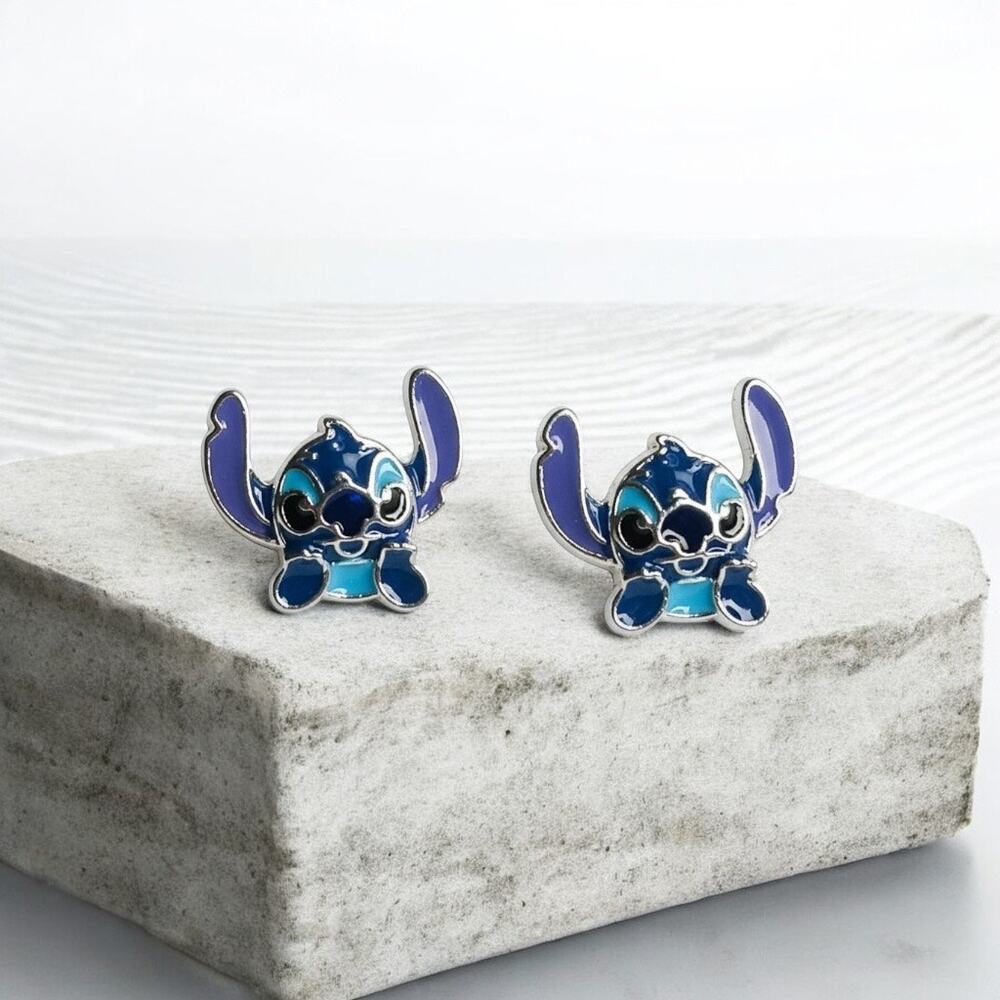 Blue Alien Cartoon Stud Earrings Metal Enamel Unisex Small Cute Gift